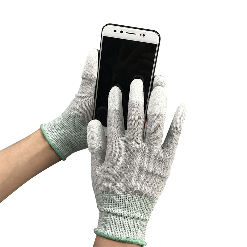 Carbon Fiber Nylon ESD Finger PU Coated handske